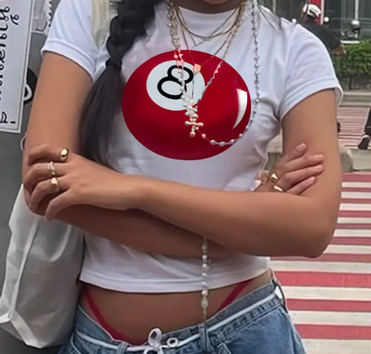 Red 8-Ball cropped shirt