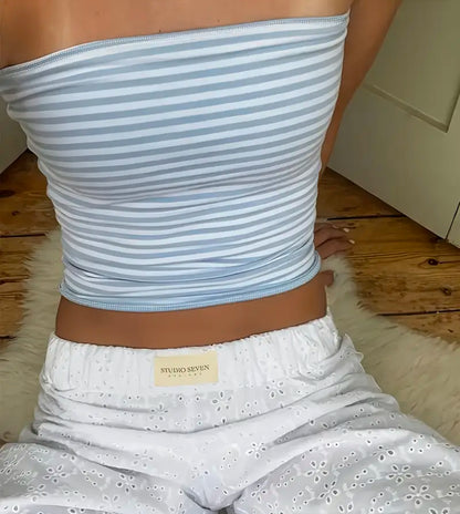 Blue and white striped tube top